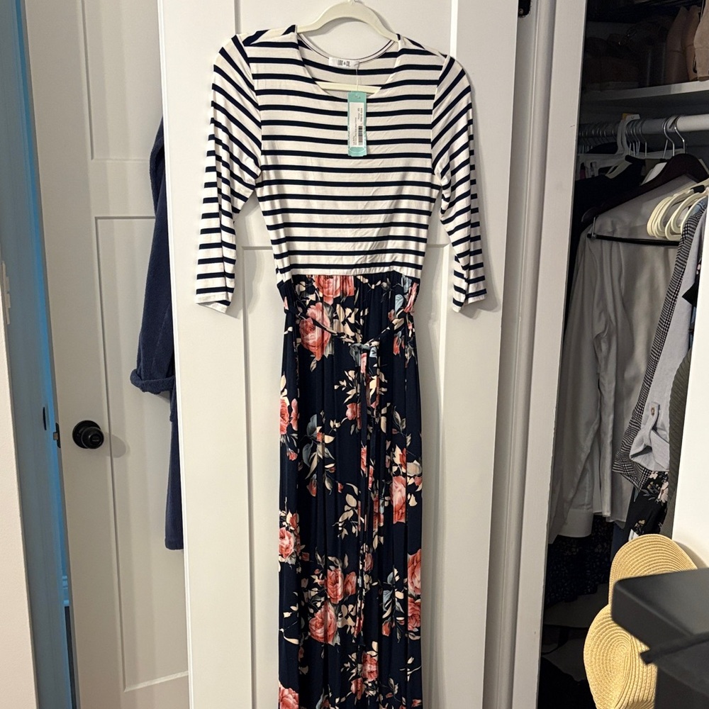 Striped Floral Maxi Dress